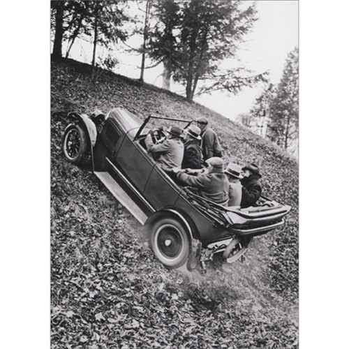 Whippet Car Driving Uphill Vintage Black and White Photo Birthday Card
