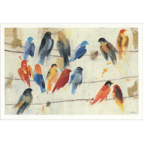 Watercolor Birds on Three Wires Birthday Card