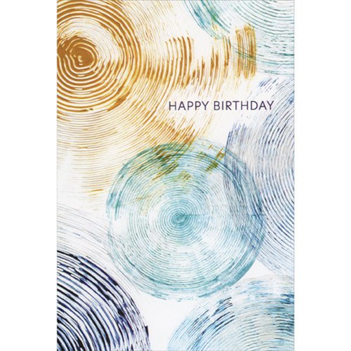 Overlapping Blue, Brown and Green Concentric Circles Birthday Card: Happy Birthday