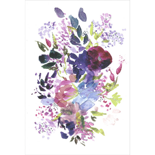 Bunch of Pink and Purple Watercolor Flowers with Silver Foil Trim Sympathy Card