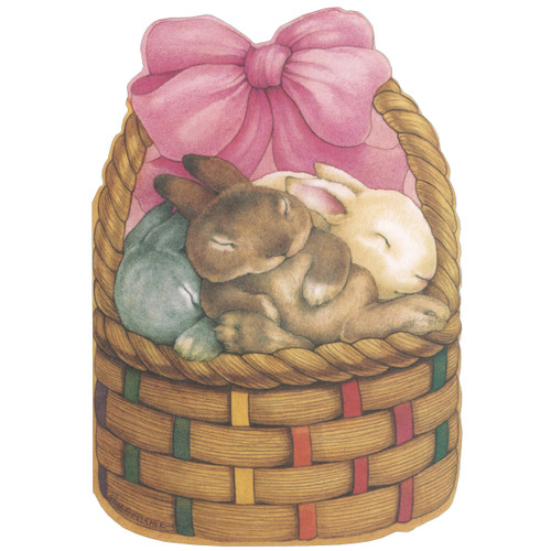 Bunnies Sleeping in Wicker Basket Die Cut Easter Card