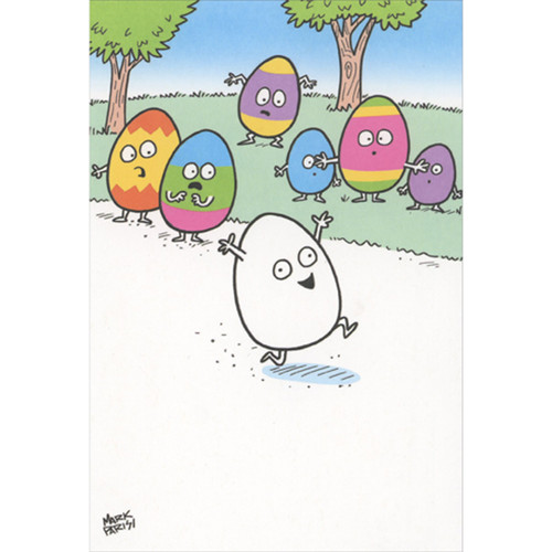 Undecorated Egg Streaking Through Park Funny / Humorous Easter Card