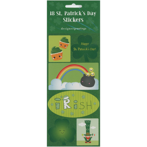 Cupcakes, Rainbow, Pot of Gold, Irish, Shamrock and Leprechaun Package of 18 St. Patrick's Day Stickers