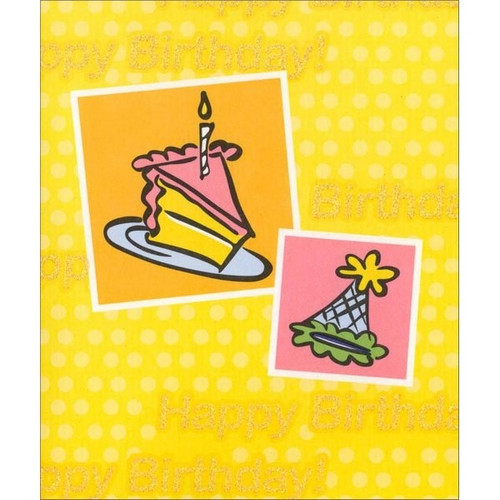 Cake & Party Hat Birthday Card: Happy Birthday!
