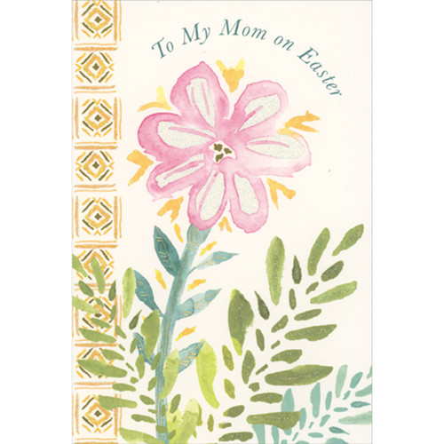 Large Single Pink Watercolor Flower with Glitter Accented Petals Easter Card for Mom: To My Mom on Easter