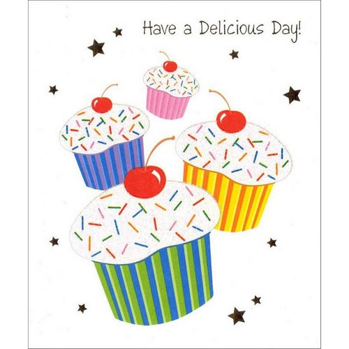 Four Cupcakes Birthday Card: Have a Delicious Day!