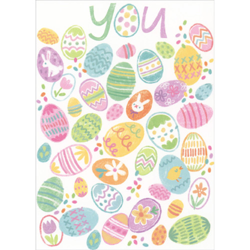 You: Scattered Variety of Holographic Foil Eggs with Patterns Easter Card: You