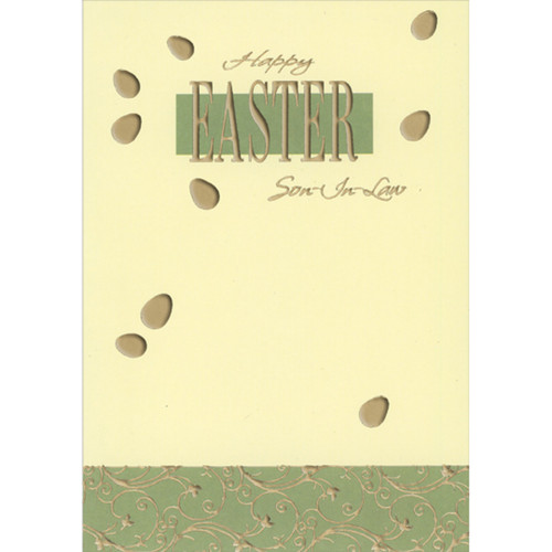 Gold Foil Eggs on Yellow and Gold Foil Vines on Green Base Easter Card for Son-in-Law: Happy Easter Son-in-Law