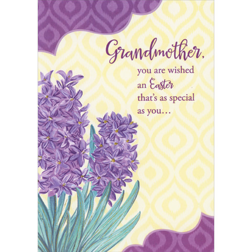 As Special as You: Purple Flowers and Yellow Droplet Pattern Background Easter Card for Grandmother: Grandmother, you are wished an Easter that's as special as you…