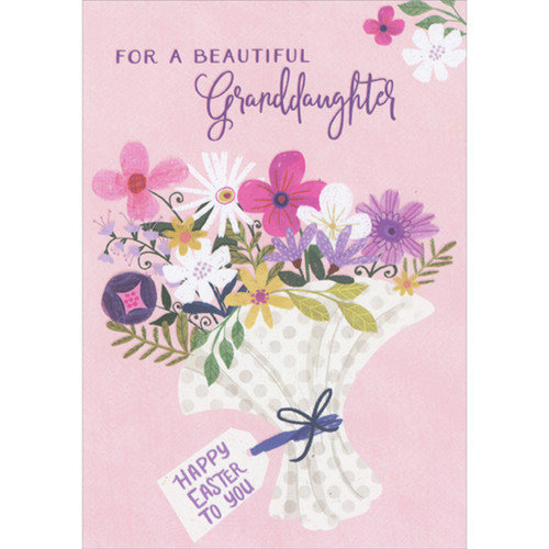 Polka Dot Bouquet with Pink, Purple and White Flowers Easter Card for Granddaughter: For a Beautiful Granddaughter