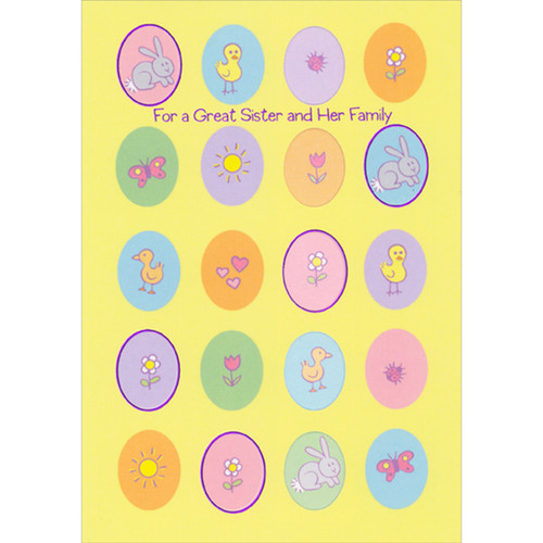Five Rows of Four Eggs with Holiday Images Die Cut Window Easter Card for Sister and Family: For a Great Sister and Her Family