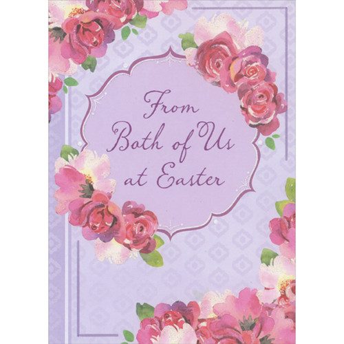 Sparkling Pink and Red Flowers on Light Purple with Diamond Patterns Easter Card from Both of Us: From Both of Us at Easter