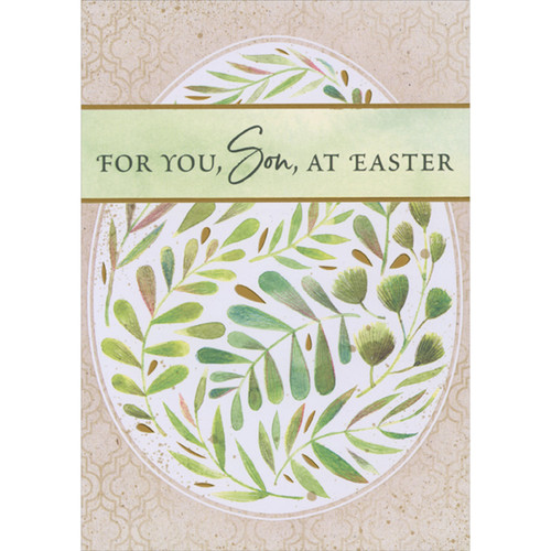 Large Egg Decorated with a Variety of Stems and Leaves on Earthtone Easter Card for Son: For You, Son, at Easter