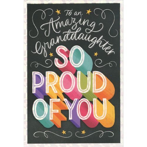 So Proud of You Colorful Standout Text on Black Graduation Congratulations Card for Granddaughter: To an Amazing Granddaughter - So Proud of You