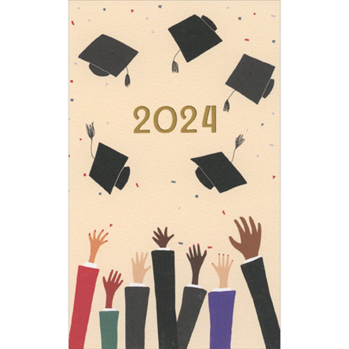 Outstretched Arms Throwing Grad Caps 2024 Money Holder / Gift Card Holder Graduation Congratulations Card: 2024