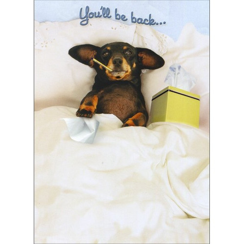 Dachshund in Bed Dog Get Well Card: You'll be back..