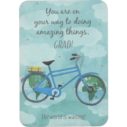 You Are On Your Way: Blue Bike with Globe Wheels Inspirational Graduation Congratulations Card: You are on your way to doing amazing things, GRAD! The world is waiting!