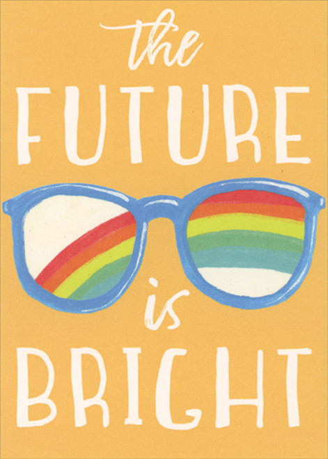 The Future is Bright Rainbow Reflected in Blue Sunglasses High School Graduation Congratulations Card: The future is bright