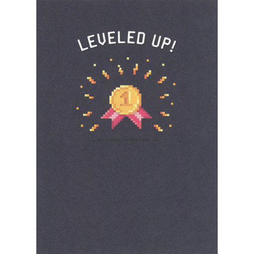 Leveled Up Gold Coin: Achievement Unlocked High School Graduation Congratulations Card: Leveled up!