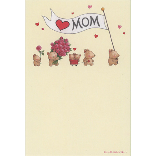 Bear Parade Carrying Mom Banner and Flowers Cute Mother's Day Card for Mom: Mom