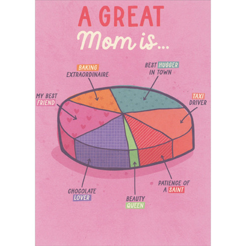 Great Mom Pie Chart: Best Hugger, Taxi Driver Funny / Humorous Mother's Day Card for Mom: A Great Mom Is… baking extraordinaire - best hugger in town - taxi driver - patience of a saint - beauty queen - chocolate lover - my best friend