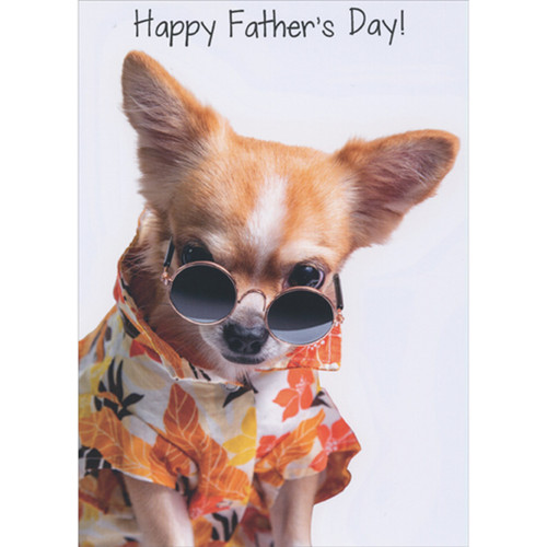 Chihuahua in Floral Shirt Peeking Over Round Glasses Funny / Humorous Father's Day Card: Happy Father's Day!