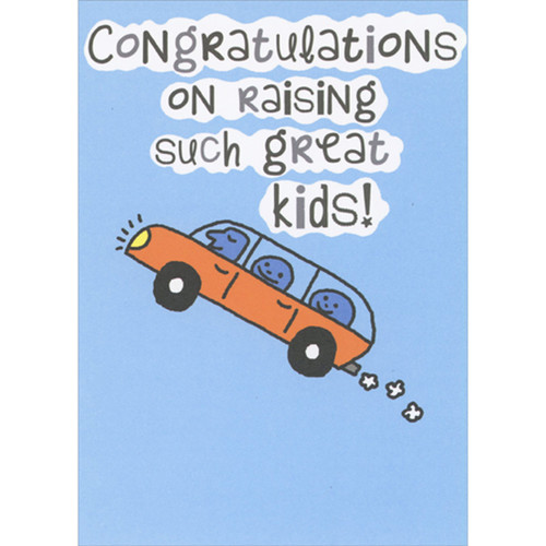 Raising Such Great Kids: Blue Smiley Faces in Orange Car Father's Day Card from Us: Congratulations on raising such great kids!