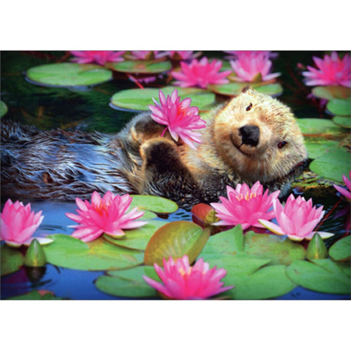 Relaxing Otter in Pond of Water Lilies Cute Mother's Day Card