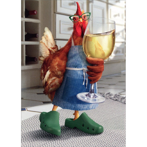 Chicken Mom Holding Wine Glass Funny / Humorous Mother's Day Card