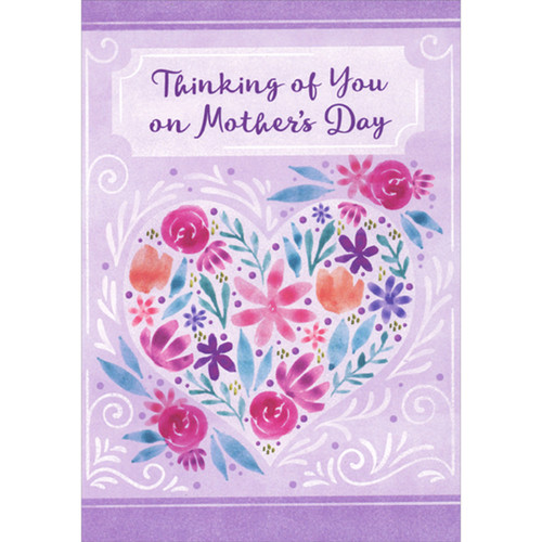 Flower Filled Heart on Lavender Background Mother's Day Card for Someone Like a Grandmother: Thinking of you on Mother's Day