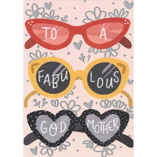 Fabulous Godmother: Red, Yellow, and Black Glasses on Pink Mother's Day Card: To a Fabulous Godmother