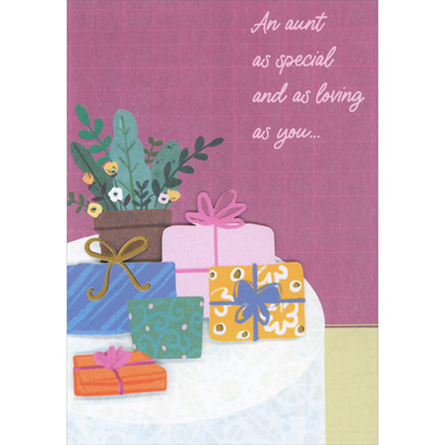 Die Cut 3D Presents and Flower Pot on White Table in Purple Room Hand Decorated Mother's Day Card for Aunt: An aunt as special and as loving as you…