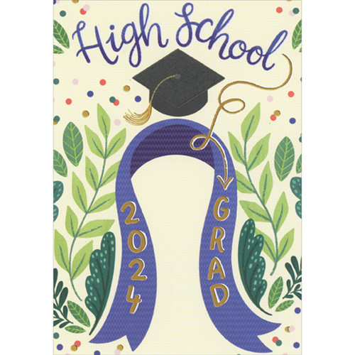 2024 Blue Stole with Gold Numbers and Black Grad Cap Congratulations High School Graduation Card: High School 2024 Grad