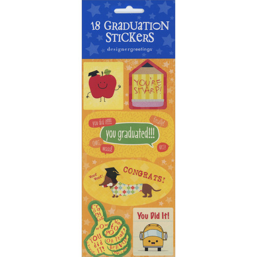 Apple, Pencil, You Did It Banner, Dachshund, Thumbs Up and School Bus Package of 18 Graduation Stickers