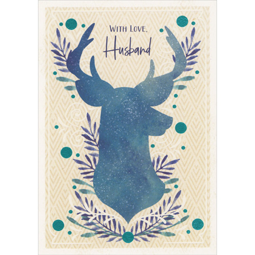 Blue/Green Deer Silhouette, Branches and Diamond Line Patterns Father's Day Card for Husband: WITH LOVE, Husband