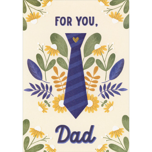 Blue Striped Tie with Gold Foil Heart Over Flowers Dad Father's Day Card from Son and Daughter-in-Law: FOR YOU, Dad