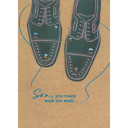 Die Cut 3D Green Brogue Dress Shoes with Pink Detailing Hand Decorated Father's Day Card for Son: Son, you really walk the walk…