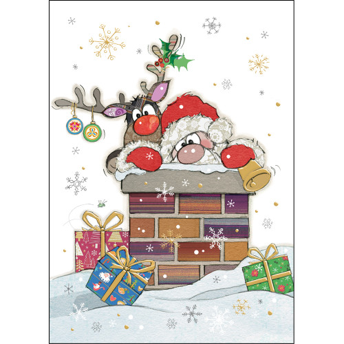 Santa and Rudolph Stuck in Chimney Funny Christmas Card