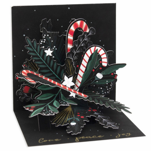 Candy Cane and Holly Bouquet 3-Inch Mini 3D Pop-Up Christmas Card