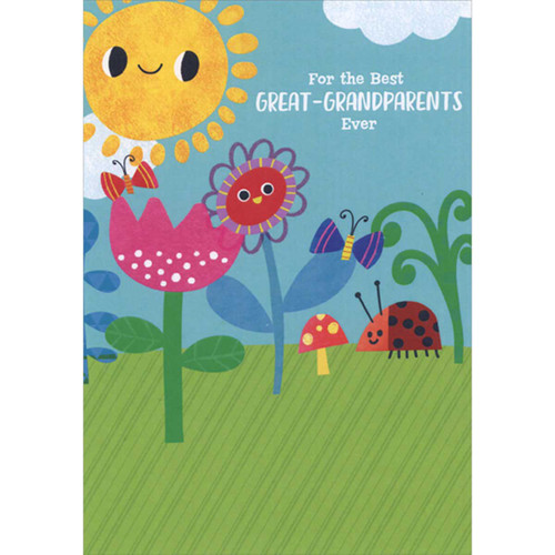 Best Great-Grandparents Ever: Cute Sun, Flowers, Butterflies and Ladybug Grandparents Day Card: For the Best Great-Grandparents Ever