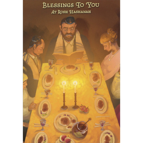 Family Praying at Dinner Table Package of 8 Rosh Hashanah Cards: Blessings To You At Rosh Hashanah