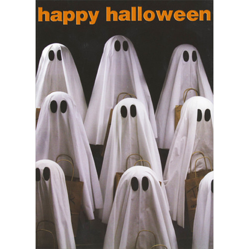 Group of Ghosts with Paper Treat Bags Photograph Funny Halloween Card: happy halloween