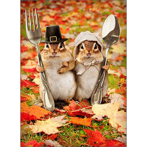 Chipmunk Couple Funny / Humorous Thanksgiving Card