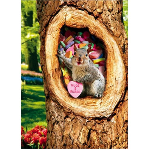 Squirrel In Tree With Candy Heart Stand Out Pop-Up Valentine's Day Card
