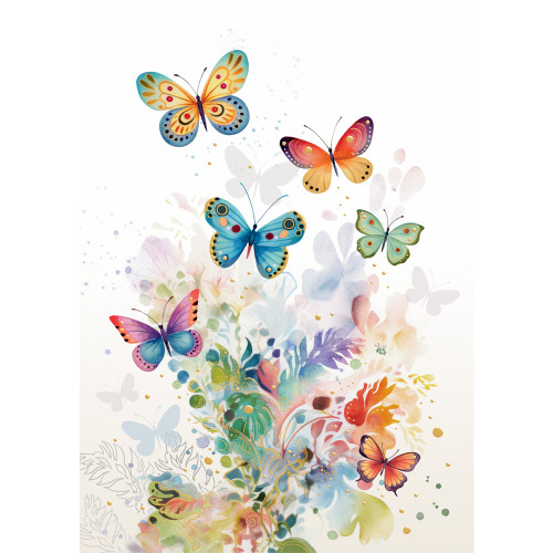 Gold Foil Accented Colorful Butterflies Over Watercolor Florals 'Bug Art' Blank Note Card