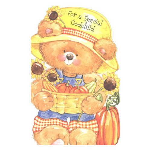 Bear in Yellow Hat Juvenile Thanksgiving Card for Godchild: For a Special Godchild