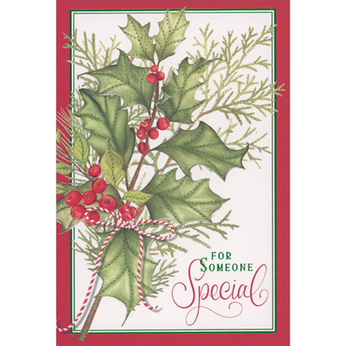 Holly Branch with Red and White Striped String Bow Christmas Card for Someone Special: For Someone Special Holly Branch with Red and White Striped String Bow Christmas Card for Someone Special: For Someone Special