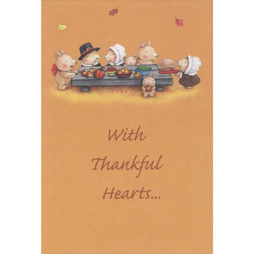 With Thankful Hearts: Bears with Food at Table Mary Melcher Thanksgiving Card: With Thankful Hearts…