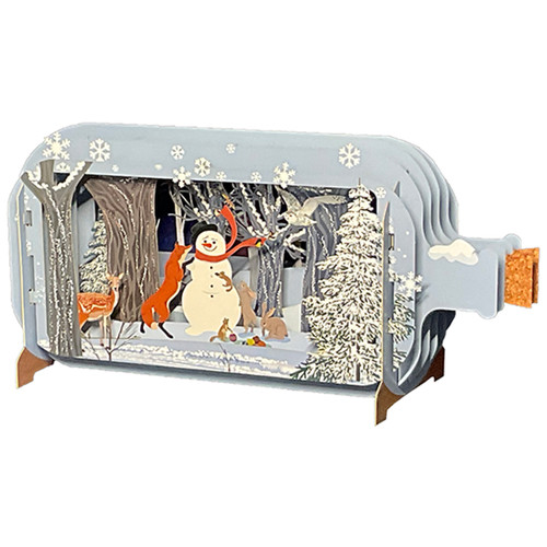 Forest Animals: Fox, Rabbit, Owl, Squirrel and Birds Decorating Snowman Laser Cut 3D Pop Up Christmas Card