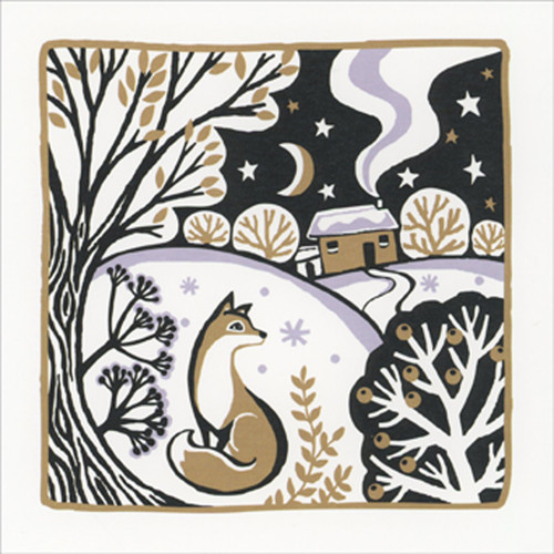 Country Fox: Gold, Black and White Fox Gazing at Stary Sky Box of 8 Christmas Cards